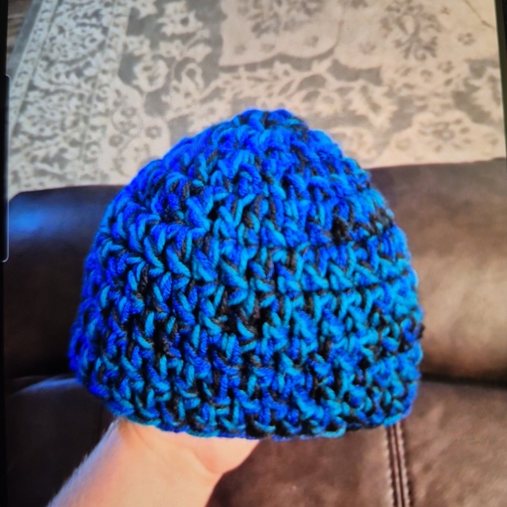 Blue and Black Crochet Beanie